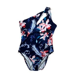 Carmen Marc Valvo‎ Swimwear 14 One Shoulder Floral Tropical One Piece Swimsuit